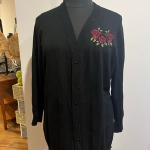 Boyfriend Cardigan Sweater - Skull Rose Black EUC Size 2